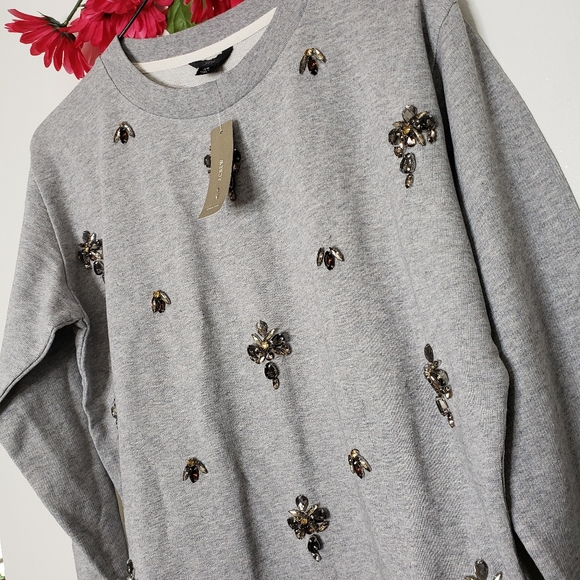NEW J. Crew Crewneck Sweat Shirt Embellished - Picture 5 of 12